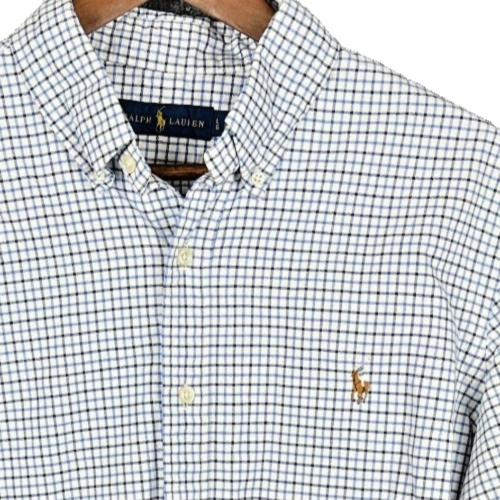 Ralph Lauren Shirt Mens Large Blue Plaid Button Up Long Sleeve Embroidered Polo